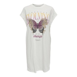ONLY Women's Onllucy Life S/L Butterfly Dress Box JRS Jersey Dress, White