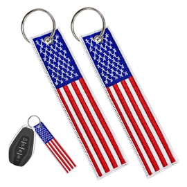 BWBWND 2 PCS American Flag Key Chain, USA Patriotic Flag Keychain Tag with Keyring, Embroidery Key Fob Lanyard for Car ATV UTV