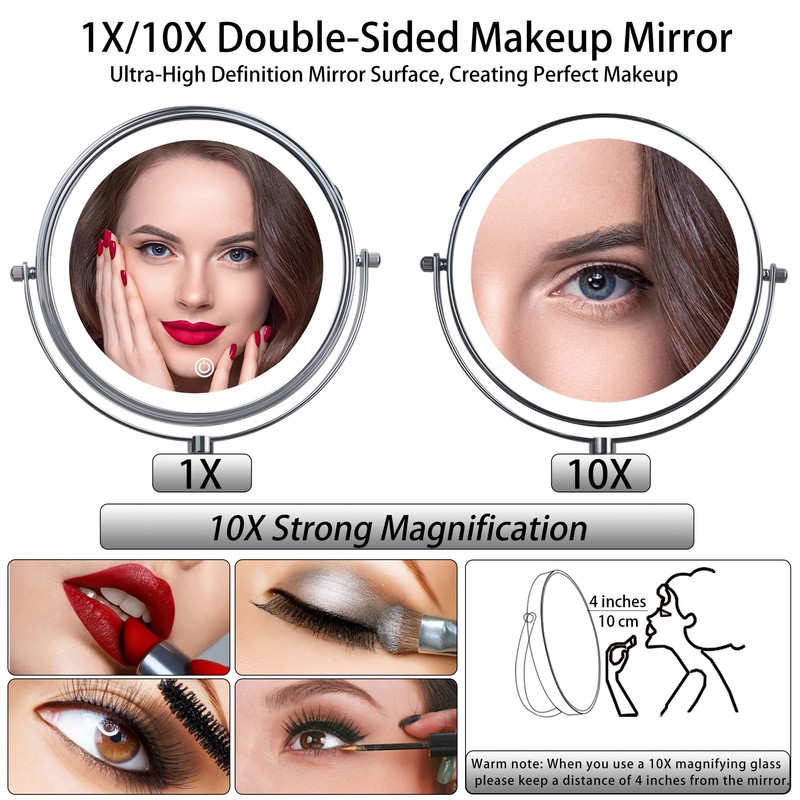 JANEEVA 8" Wall Mounted Lighted Makeup Mirror,Rechargeable Double Sided 1X/10X