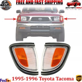 Perfect Fit Front Corner Light Set With Black Trim + Bulbs For 1995-1996 Toyota Tacoma