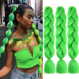 Emerald Green Synthetic Hair for Braiding, 24 Inches, 3 Packs, Easy Jumbo Braid, Pre-Stretched Extensions, Hair for Braiding, Braids, Braids Extensions