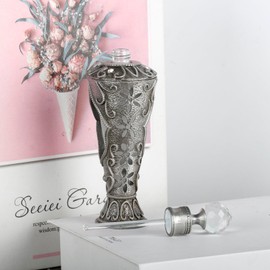 SEVENBEES 25ml Antique Silver Vintage Glass Perfume Bottle with Sunflower Pattern - Refillable Empty Decorative Bottle for Essential Oils Frafance - Hand-Painted Enameled Gift for Girl Women