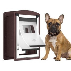 Dog Door for Wall, Dog Door with Double Magnetic Flaps, Double Lock Panels, Steel Frame and Telescoping Tunnel, Doggie Door for Interior and Exterior Wall, Medium, Coffee Color
