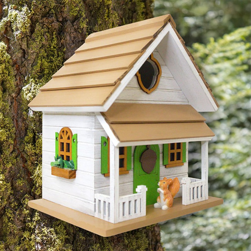 8.75" X 6" 7.5" Squirrel Cottage Birdhouse White 7.5"x8.75"x6" Deck