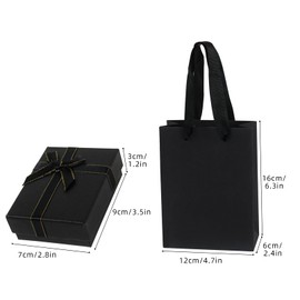 Nwvuop Pack of 2 Jewellery Gift Boxes with Gift Bags, 9 x 7 x 3 cm Small Gift Box with Lid Earring Ring Necklace Gift Box Jewellery Box (Black)