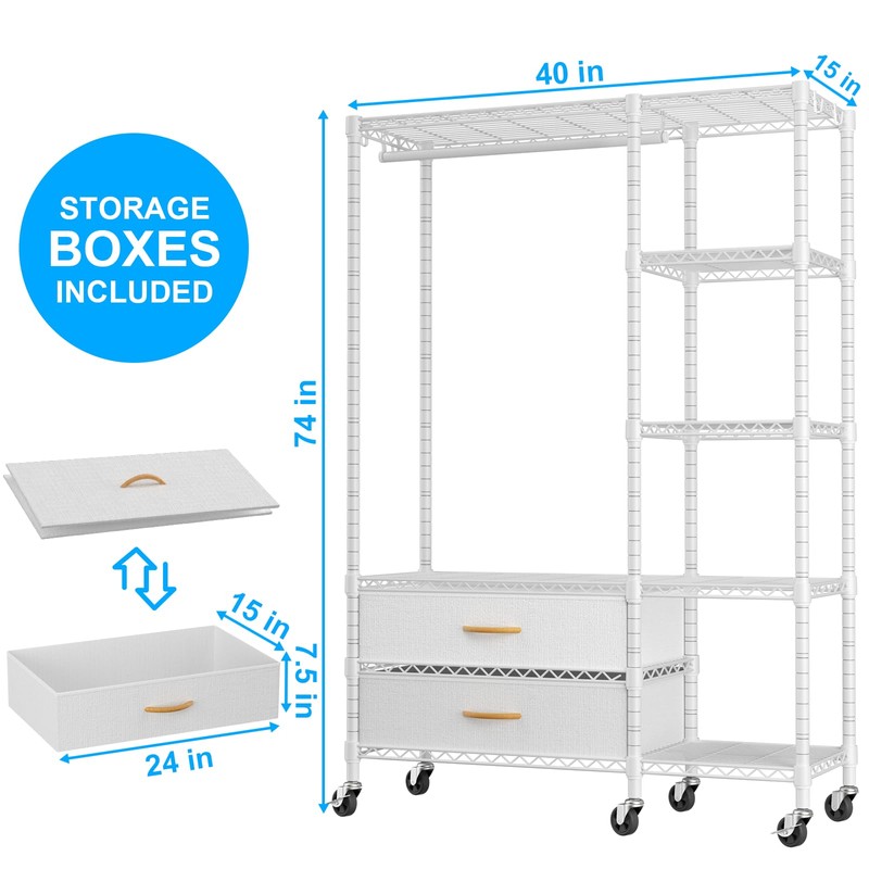 Ulif F3R Heavy Duty Clothes Rack（With Lockable Wheels）Freestanding Clothing Racks