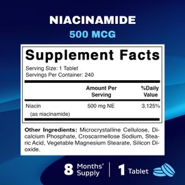 Vitamatic Vitamatic Niacinamide 500 mg 240 Tablets - Flush Free Vitamin B3 - Supports Energy Production