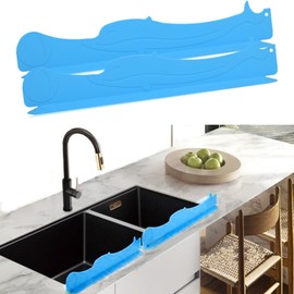 MAG HOME Silicone Sink Splash Guard 34.5"- Water Splash Protector for Kitchen Sink, Countertop, Wall and Island from Splatter and Stains (2-Set) -Ocean Blue
