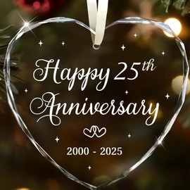 25th Anniversary Crystal Ornament，Wedding Gift for Parents,Couple，Wife or Husband，Christmas Heart Shape Crystal Ornament,Anniversary Wedding Gift,2025 Glass Ornament