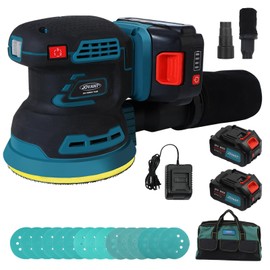 Orbital Sander with 2x20V 4Ah Batteries and 1xCharger,5 inch Variable Speed Cordless Orbital Sander,Brushless Motor Cordless Palm Sander for Woodworking,Sanding,Polishing-JOVANT