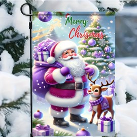 BlissYard Christmas Garden Flag Santa Claus Garden Flag 12x18 Double Sided Xmas Santa Claus Deer Yard Flag Winter Holiday Farmhouse Patio Proch Lawn Banner