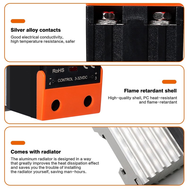 DEWIN Solid State Relay DC 3-32V Control AC 24-480V Single-Phase