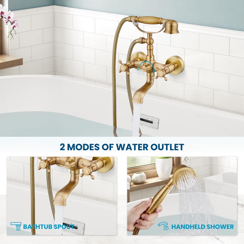 gotonovo Wall Mount Clawfoot Bathtub Faucet with HandHeld Spray and