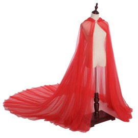 Women's Wedding Dress Tulle Cape Tulle Elven Cape (Red)