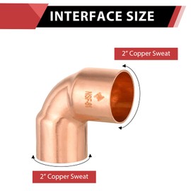 EFIELD 2" C X C Short Radius Copper 90 Degree Elbow, LF Copper Plumbing Fittings with Sweat Solder Connection