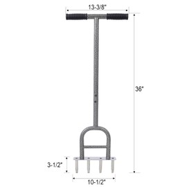 LJLB Manual Lawn Coring Aerator Tool, 4 Corer Plug Design with Soft Grip, 12" Weeder Included, Gardening Hand Tool, Gray