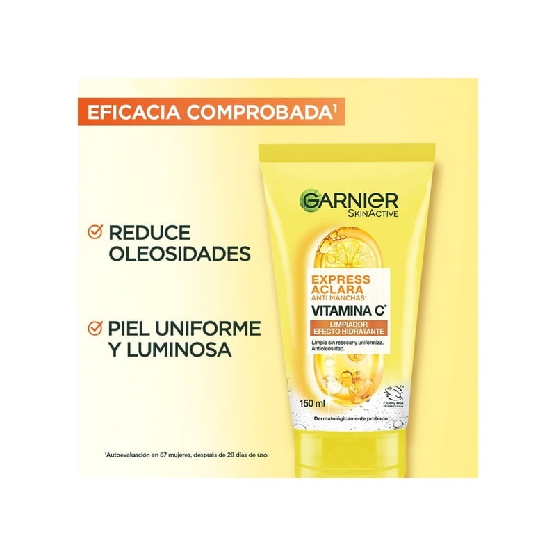 Gel limpiador facial Garnier skin active express aclara efecto hidratante