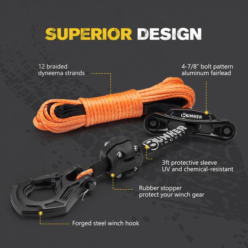 BUNKER INDUST 3/16" x 50' Synthetic Winch Rope Kit,8200 LBS