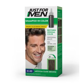 Just For Men Shampoo-In Color (Formerly Original Formula), Mens Hair Color with Keratin and Vitamin E for Stronger Hair - Medium-Dark Brown, H-40, Pack of 1