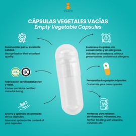 Empty Capsules 00 Vegan - Pack of 1000 Empty Capsules, Transparent Capsules, Packed in 100% Biodegradable Bags