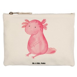 Mr. & Mrs. Panda Axolotl Large Make-Up Bag, Gift, Satisfied, Cosmetic Bag, Pencil Case, Girlfriend, Newt, XXL, Case XL, White, Hand Drawn