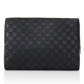 EVDIAGD Large Checkered Makeup Bag - Retro Leather Cosmetic Pouch for Women - Waterproof Toiletry Travel Bag - Great Gift for Girlfriend, Wife, or Mother