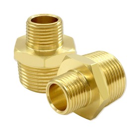 Hooshing 2PCS 1/4" NPT Male to 3/4" NPT Male Brass Pipe Fittings Reducing Hex Nipples Adapter for Plumbing