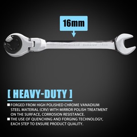 LOSCHEN 1PC 16mm Open Flex-Head Ratcheting Wrench, Metric Ratcheting Spanner with 75 Teeth, Chrome Vanadium Steel Tubing Ratchet Spanner