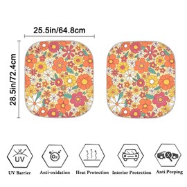 Drydeepin 70S 80S Hippie Groovy Flower Pattern Car Windshield Sun Shade for Women Abstract Foldable Sun Visor Front Window Sun Protection Block UV Rays Keep Your Car Cool 2 Pack Sun Shade