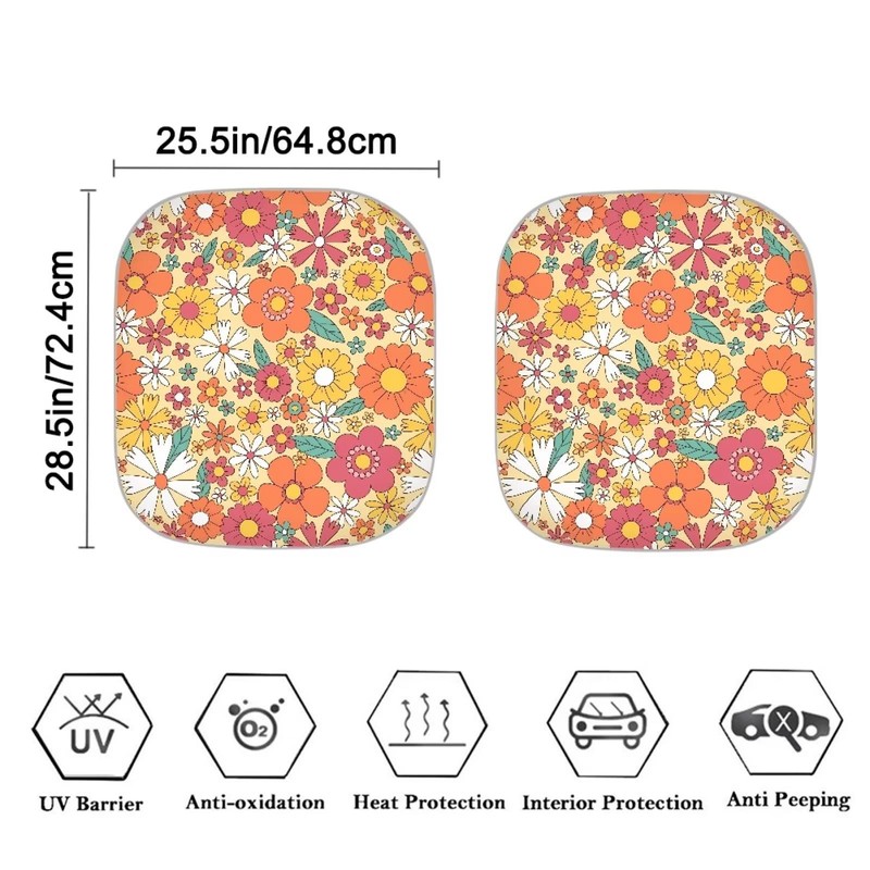 Drydeepin 70S 80S Hippie Groovy Flower Pattern Car Windshield Sun
