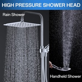 High Pressure Rain Shower Head Combo: Upgrade Dual Shower Head,10" Fixed Rainfall Showerhead,7 Spray Handheld Shower Heads,Adjustable Bar(Up to 13.4"),71" Hose,Tall People Friendly,Chrome