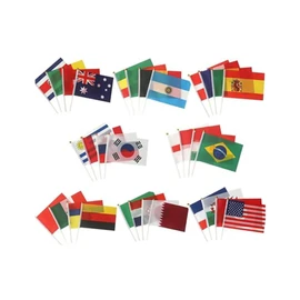 32pcs Hand Held Stick Flags, 5x8 Inch Mini International Country Flags of Every Continent, Ideal for School Sports Clubs, Parades and World Cup Decorations