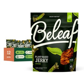 Beleaf Wasabi Plant-Based Jerky: High-Protein Snack – Healthy and Flavorful Vegan Jerky for On-the-Go Energy – Tasty Meatless, Vegetarian Meat Alternative (12 Pack)