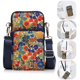 FOSDICK 1Pcs Crossbody Bags Phone Pouch Purse, Flowers Pattern Phone Bag, Multifunction Phone Bags for Women Crossbody, Fashion Cross Body Phone Bag, Crossbody Bag for Women and Girl with Wristband