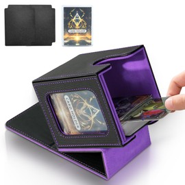 Jamiukro Card Deck Box for MTG Commander, TCG Card Box, PU Leather Magnetic Trading Card Storage Box, Holds 100 Double Sleeve Cards, Black & Purple
