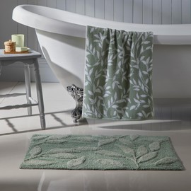Dreams & Drapes - Sage Green Leaf Bath Towel (90 x 150cm) - 100% Cotton - Soft Touch - Botanical Vintage Towel in Sage Green - Sage Floral Towel - Sage Green Bath Towel/Bath Sheet - Bathroom Accessory