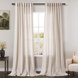 Tan Beige Linen Curtains 90 inch Length for Living Room 2 Panels Burlap Textured Semi Sheer Linen Drapes Rustic Country Window Treatment Farmhouse Drop Cloth Curtain 90 inches Long for Dinning Room