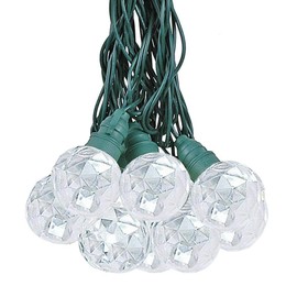 10 Foot LED G40 Sparkle Outdoor Patio String Lights with 10 Pure White Globe Bulbs – Market Bistro Café Hanging String Lights – C7/E12 Base - Green Wire