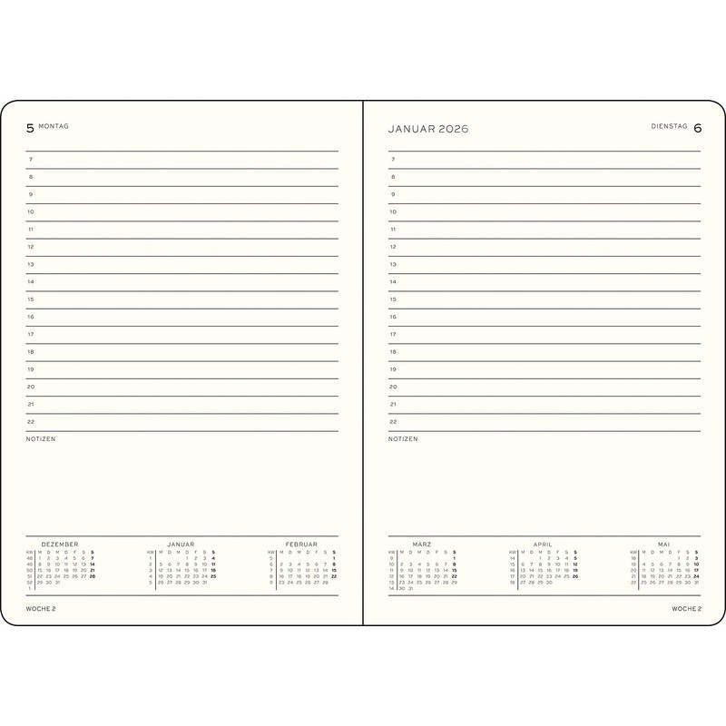 LEUCHTTURM1917 372591 Tageskalender Medium (A5) 2026, 12 Monate, Schwarz, Deutsch