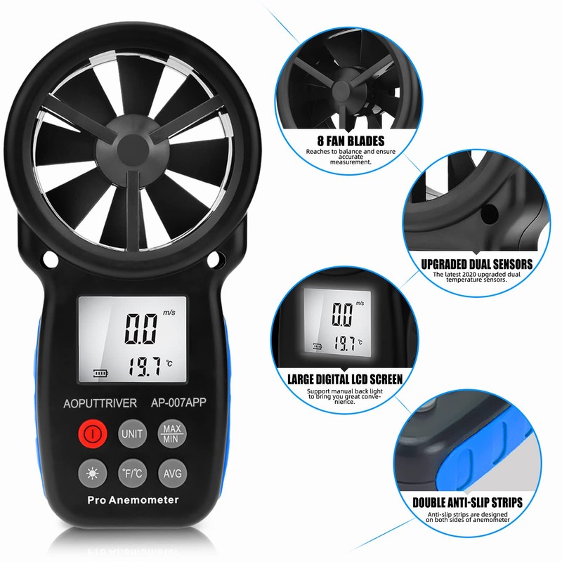 Digital Bluetooth Anemometer Handheld, AP-007-APP Wireless Anemometer Wind Speed Meter