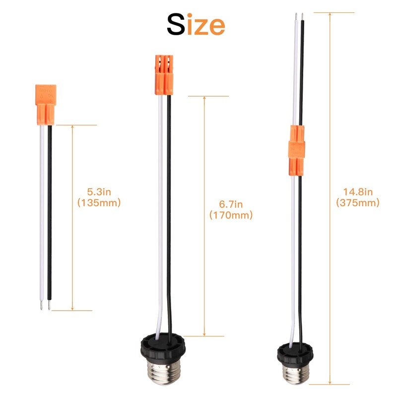 Helunsi E26 Socket Adapter, 10 Pack Light Bulb Socket Pigtail,