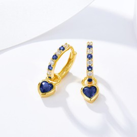 TOFBS Earrings for Women Sweet Heart Gold Hoop Earrings Collection Rainbow Zircon Mosaic Gemstone Circle Huggie Diamond 925 Silver Earrings Jewelry Gifts Blue