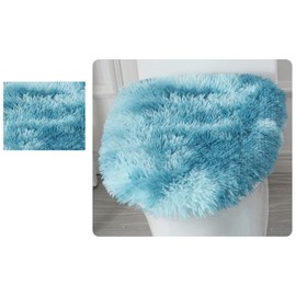 Lifup Bath Mat Set, 3-Piece Non-Slip Shaggy Bath Mat, Fluffy Contour Bath Mat, Long Pile Toilet Seat Cover, Tie Dye, Blue 2