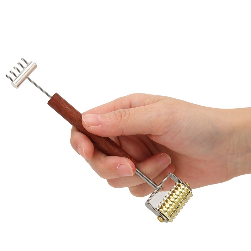 Face Massage Roller Copper Wooden Handle Promote Blood Circulation Double