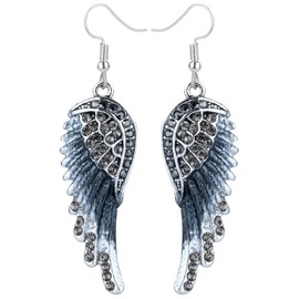 Szxc Women's Crystal Guardian Angel Wings Hypoallergenic Dangle Earrings Biker Jewelry - 2 1/4 inch, Copper, Silver, crystal