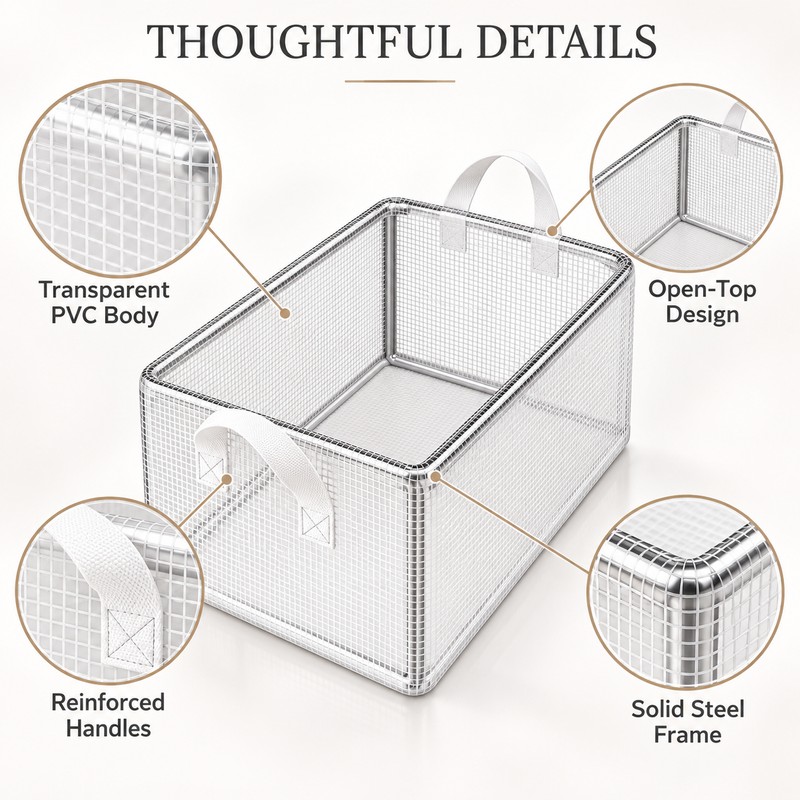 Transparent PVC Storage Box for Clothing – Foldable Steel-Frame Organizer