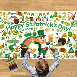 St. Patrick’s Day Coloring Tablecloth, 72×30 Inch Paper Table Cover, DIY Poster Craft Activity for Party Decorations