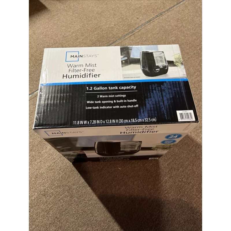 Mainstays 1.2 Gallon Warm Mist Humidifier, HF3102BL, Black
