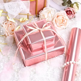 MAYPLUSS Pink Metallic Wrapping Paper, Solid Color Shiny Gift Wrapping Paper with Cutline, Glossy Pink Foil Paper for Wedding,Valentine's Day, Girl Birthday, Baby Shower, Christmas (17 Inch X 33 Feet)