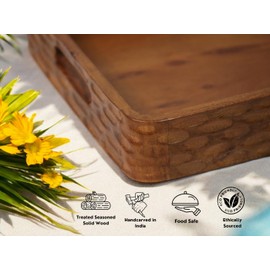 Vesta Homes Acacia Wood Serving Tray for Home/Kitchen/Restaurant/Office Organizer/Dining Table | Premium Serving Trays | 18 x 12 x 2.25 Inches | Handcarved in India